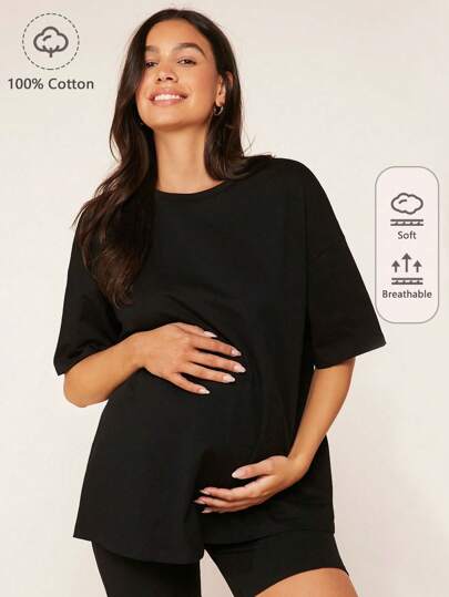 SHEIN BASICS Maternity  Solid Drop Shoulder Tee