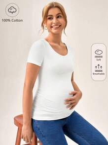 SHEIN Áo thun Bà bầu màu trơn Giải trí - trắng - Xem 1