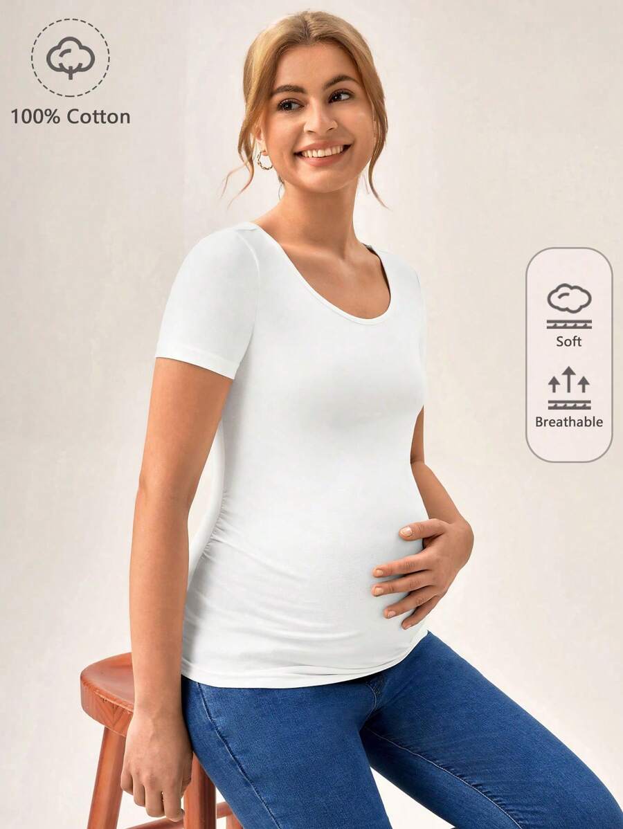 SHEIN Áo thun Bà bầu màu trơn Giải trí - trắng - Xem 1