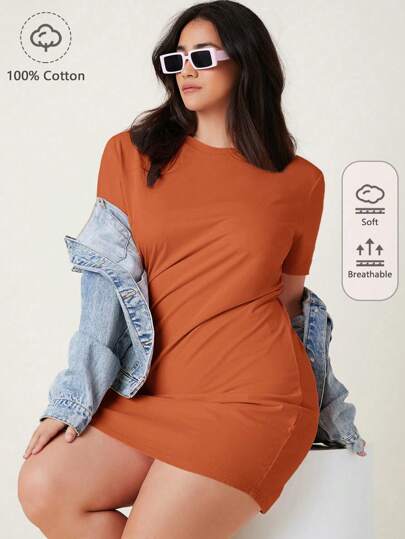 SHEIN BASICS Plus  Solid Tee Dress/ Summer