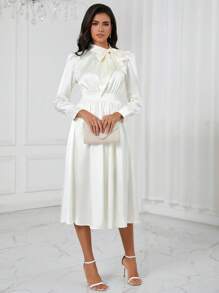 SHEIN BIZwear Cà vạt Ống tay áo Đầm Trang phục làm việc - trắng - Xem 1