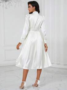 SHEIN BIZwear Cà vạt Ống tay áo Đầm Trang phục làm việc - trắng - Xem 2