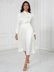 SHEIN BIZwear Cà vạt Ống tay áo Đầm Trang phục làm việc - trắng - Xem 3