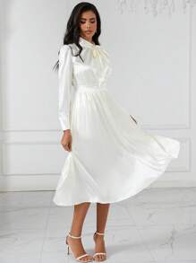 SHEIN BIZwear Cà vạt Ống tay áo Đầm Trang phục làm việc - trắng - Xem 4