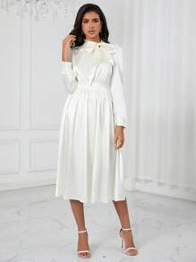 SHEIN BIZwear Cà vạt Ống tay áo Đầm Trang phục làm việc - trắng - Xem 5