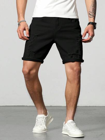 Zerrissene, ausgefranste Herren Baumwolle Denim Shorts