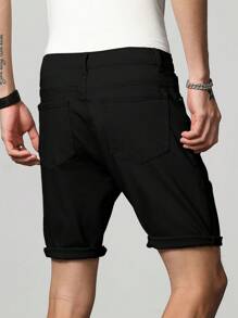 Manfinity Homme Hombres Shorts en mezclilla algodón desgarro crudo - Negro - Ver 4