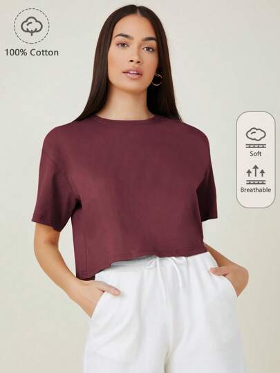 SHEIN BASICS Top Corto Sólido Con Hombros Caídos