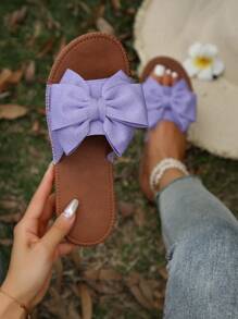 Fashion Purple Sandals For Women, Bow Decor Slide Sandals Valentines - Purple - View 2