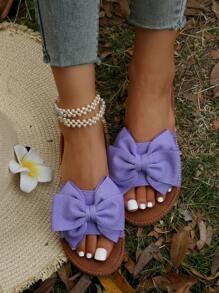 Fashion Purple Sandals For Women, Bow Decor Slide Sandals Valentines - Purple - View 3