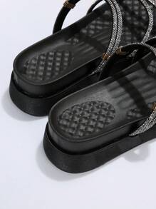 魅力四射黑色涼鞋適用於女士水鑽裝飾厚底涼拖 - 黑色 - 查看 5
