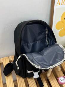 Mochila infantil de nylon con diseño de oso lindo y cierre con cremallera - Negro - Ver 5