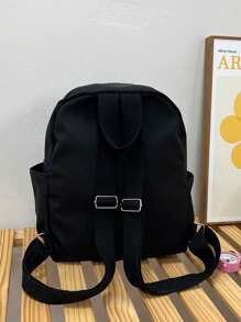 Mochila infantil de nylon con diseño de oso lindo y cierre con cremallera - Negro - Ver 6