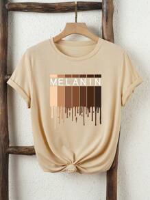 INAWLY Áo thun nữ Lá thư Giải trí - Màu be - Xem 1