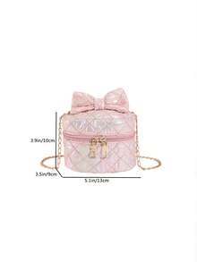 Girls Bow Decor Quilted Chain Bucket Bag - Pink - View 3