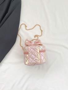 Girls Bow Decor Quilted Chain Bucket Bag - Pink - View 5