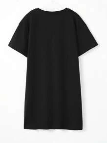 SHEIN Girls 100% Cotton Solid Tee Dress - Black - View 2