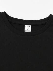 SHEIN Girls 100% Cotton Solid Tee Dress - Black - View 4