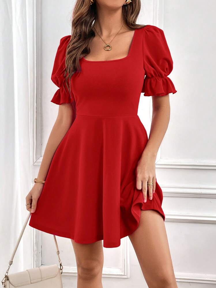 red short dress with sleeves Esther Red cap-sleeve mini dress, XL / Red main image 1