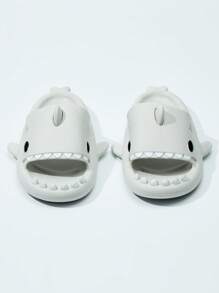 Funny Shark Design Soft & Comfortable One-Toe Slippers, Couple Fashion Slide Sandals, Beach Shoes, Novelty Couples Slippers, Cartoon Cute Quirky Unisex Slippers - Light Grey - View 4