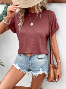 SHEIN Frenchy 素色蝙蝠袖T恤 - 紅木色 - 查看 1