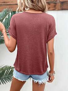 SHEIN Frenchy 素色蝙蝠袖T恤 - 紅木色 - 查看 2