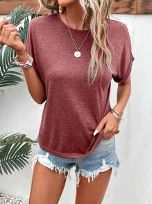 SHEIN Frenchy 素色蝙蝠袖T恤 - 紅木色 - 查看 3