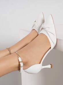 Giày cao gót màu trắng quyến rũ dành cho nữ, Giày cao gót có dây đeo mắt cá chân hình kim tự tháp xoắn trang trí - trắng - Xem 1