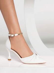 Giày cao gót màu trắng quyến rũ dành cho nữ, Giày cao gót có dây đeo mắt cá chân hình kim tự tháp xoắn trang trí - trắng - Xem 5