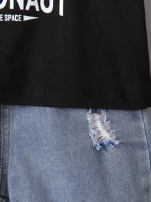 SHEIN 男童2入組夏季套裝,太空人印花t恤和短褲套裝