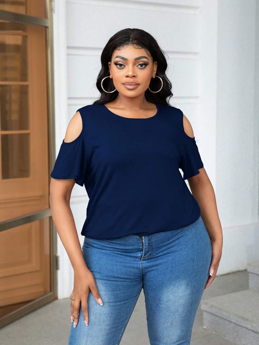 DEARCASE Áo thun Plus size Cắt ra màu trơn Giải trí - Màu xanh hải quân - Xem 1