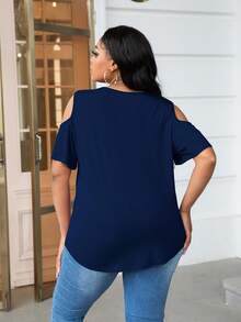 DEARCASE Áo thun Plus size Cắt ra màu trơn Giải trí - Màu xanh hải quân - Xem 2