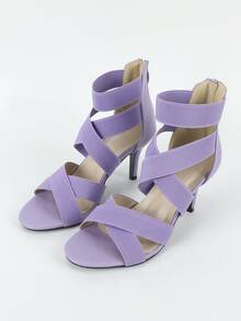 時尚紫色涼鞋適用於女士交叉後拉鏈細跟踝帶平底涼鞋 - 紫色 - 查看 3