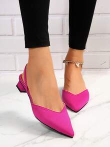 前衛女式淺口鞋，尖頭粗跟露跟淺口鞋 - 玫紅色 - 查看 4