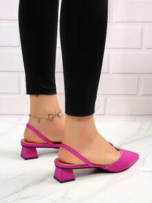 前衛女式淺口鞋，尖頭粗跟露跟淺口鞋 - 玫紅色 - 查看 7