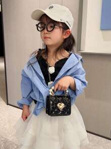 Túi trang trí chuỗi ngọc trai giả cho bé gái Túi vuông nắp PU - màu đen - Xem 1