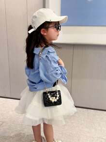 Túi trang trí chuỗi ngọc trai giả cho bé gái Túi vuông nắp PU - màu đen - Xem 4