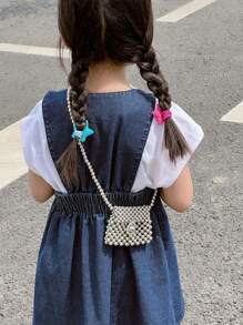 1 件女童兒童珍珠配件串珠翻蓋可愛公主時尚迷你兒童單肩包適合春夏搭配衣服或日常使用 - 銀色 - 查看 1