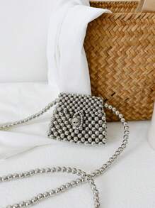 1 件女童兒童珍珠配件串珠翻蓋可愛公主時尚迷你兒童單肩包適合春夏搭配衣服或日常使用 - 銀色 - 查看 3