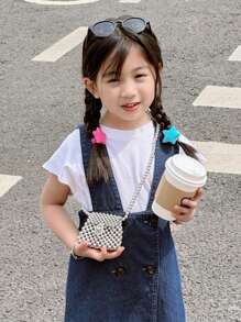 1 件女童兒童珍珠配件串珠翻蓋可愛公主時尚迷你兒童單肩包適合春夏搭配衣服或日常使用 - 銀色 - 查看 4