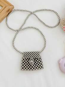 1 件女童兒童珍珠配件串珠翻蓋可愛公主時尚迷你兒童單肩包適合春夏搭配衣服或日常使用 - 銀色 - 查看 5