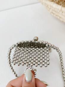 1 件女童兒童珍珠配件串珠翻蓋可愛公主時尚迷你兒童單肩包適合春夏搭配衣服或日常使用 - 銀色 - 查看 6