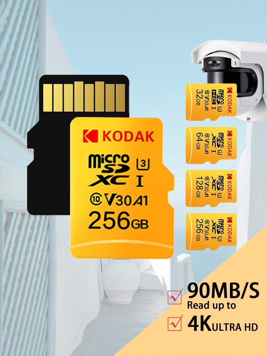 1st 32GB 64GB 128G 256G Ultra MicroSDXC UHS-I-minneskort, UPP TILL 100MB/S, C10, Full 4K HD, A1 - Gul - Visa 1