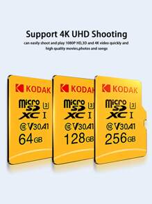1st 32GB 64GB 128G 256G Ultra MicroSDXC UHS-I-minneskort, UPP TILL 100MB/S, C10, Full 4K HD, A1 - Gul - Visa 2