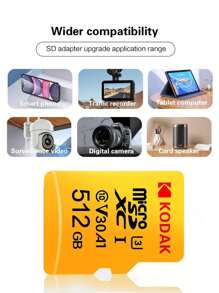 1st 32GB 64GB 128G 256G Ultra MicroSDXC UHS-I-minneskort, UPP TILL 100MB/S, C10, Full 4K HD, A1 - Gul - Visa 3