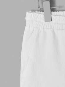 GENTILAND Nam Bông Chất rắn Nút phía trước Áo sơ mi & Eo dây rút Quần short - trắng - Xem 3