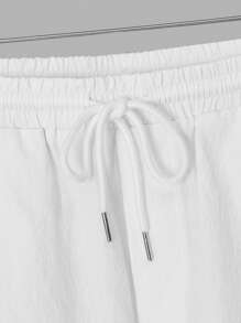 GENTILAND Nam Bông Chất rắn Nút phía trước Áo sơ mi & Eo dây rút Quần short - trắng - Xem 4