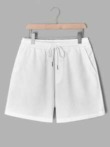 GENTILAND Nam Bông Chất rắn Nút phía trước Áo sơ mi & Eo dây rút Quần short - trắng - Xem 5