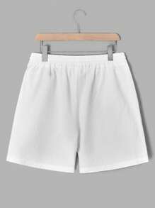 GENTILAND Nam Bông Chất rắn Nút phía trước Áo sơ mi & Eo dây rút Quần short - trắng - Xem 6