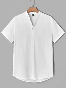 GENTILAND Nam Bông Chất rắn Nút phía trước Áo sơ mi & Eo dây rút Quần short - trắng - Xem 8